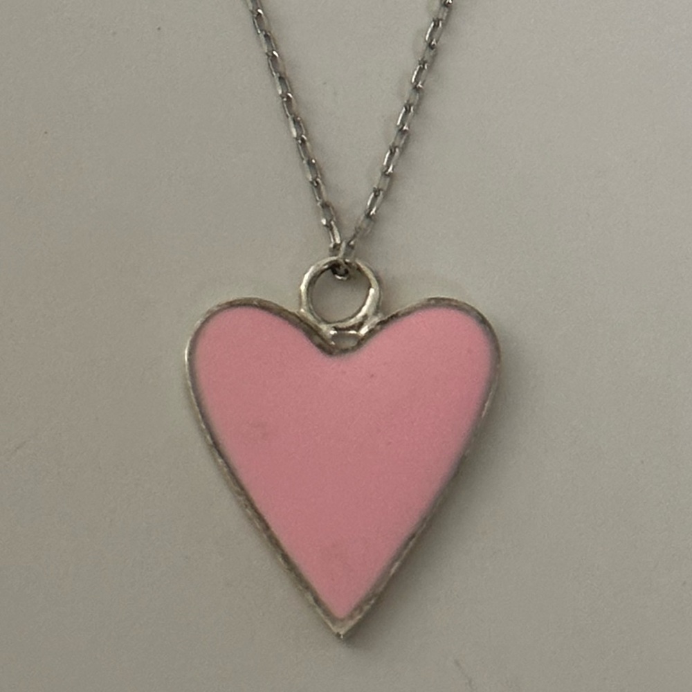 925 Silver pink enamel heart love necklace